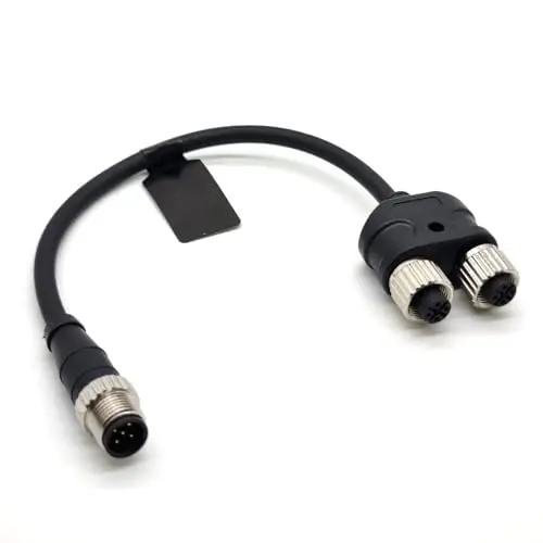 Y Splitter M12 Plug 5 Pin to Dual M12 5 Pin Female Adapter A Code 20CM 
