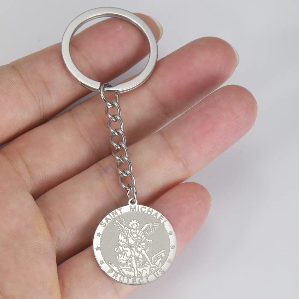 Dawapara Saint Michael Schlüsselanhänger Hexenknoten Doppelschutz Beten für uns Erzengel Religiöser Schmuck Edelstahl Schlüsselanhänger – Detail 5