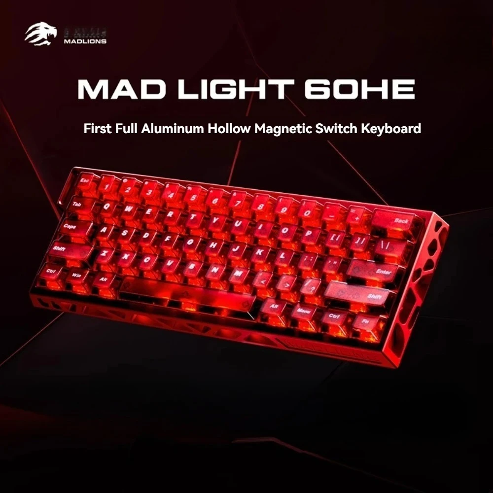 

Магнитная клавиатура MADLIONS MAD Light 60HE, проводная, 8K, 0,125 мс, RT0,01 мм, изготовленная на заказ алюминиевая механическая клавиатура со скелетом для киберспорта