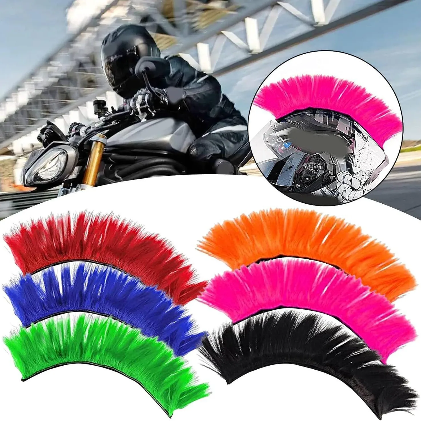 Reusable Wig Accessory Motorcycle Helmet Decoration Punk Style Design Synthetic Fiber Custom Modification Part