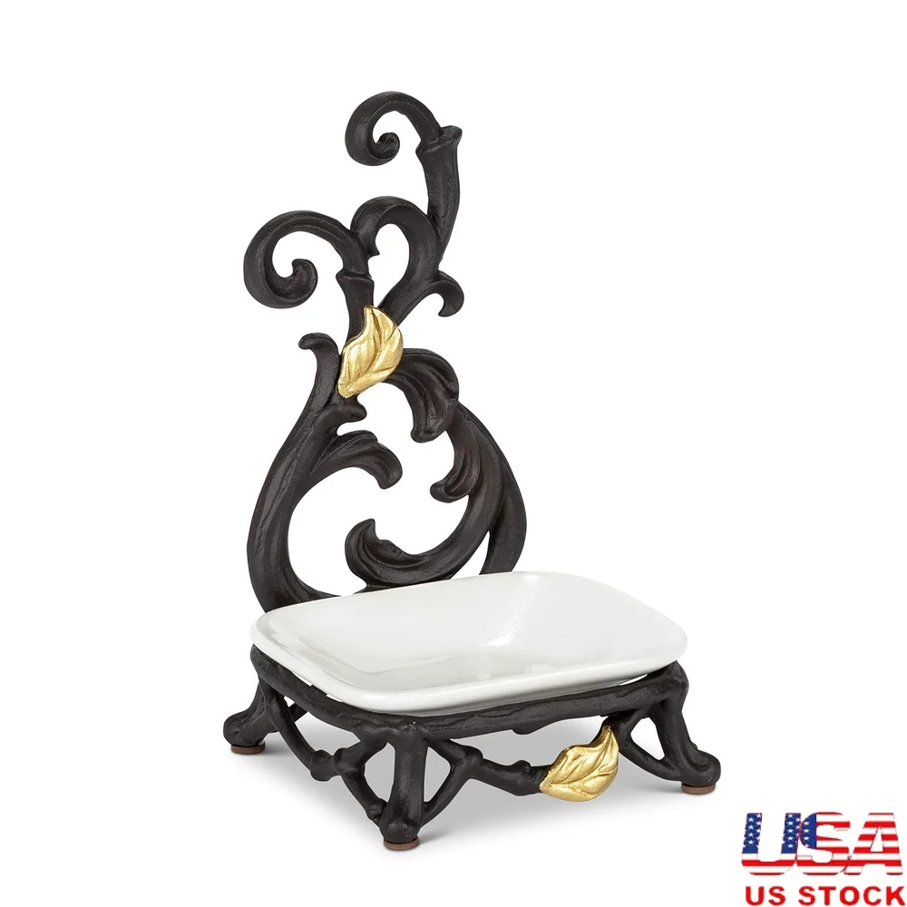 

Металлическая подставка для ложки из сусального золота с белой керамической тарелкой, кухонный декор, портфель для монет, ручная роспись, дизайн, прочный аксессуар для дома