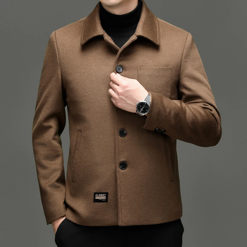 

Stylish Men's Autumn Winter Wool Jacket Black Brown Navy Coat Smart Casual Cashmere Attire Essential Attire Effortless Garment