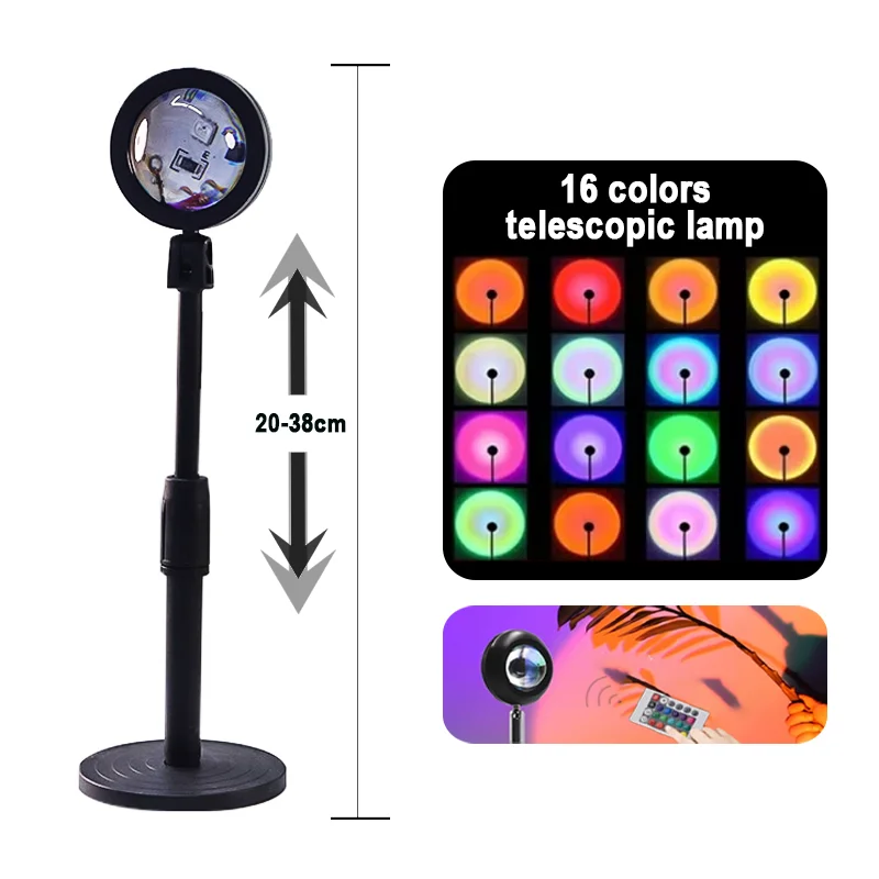 16 Colors RGB Photography Sunset Lamp LED USB Projector Night Light Remote Neon Bedroom Home Coffee Shop Wall Decoration