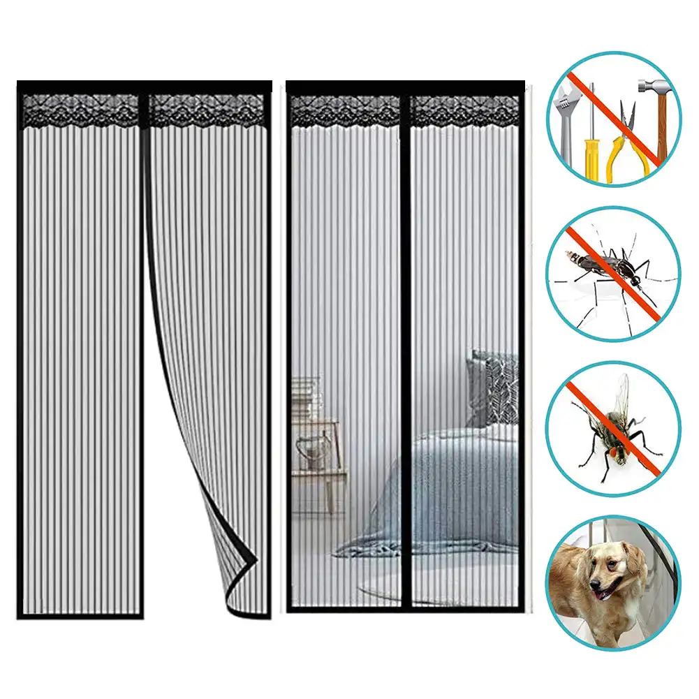 

Reinforced Magnetic Screen Door Curtain with Hook&Loop Anti Mosquito Automatic Closing Door Magnetic Mesh Insect Fly Bugs Screen