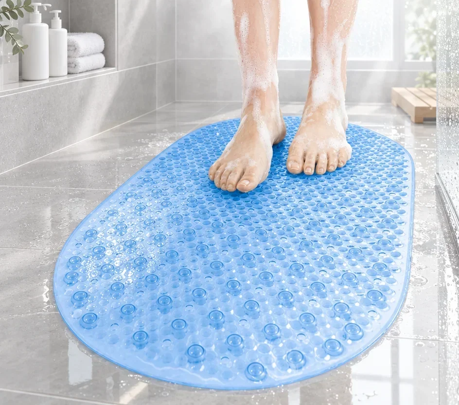 Non Slip Shower Mat 69x38cm Oval Bubble Bathtub Mat for Bathroom, Machine Washable with Suction Cups