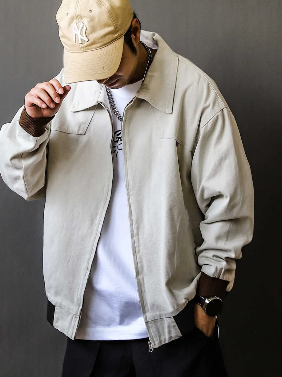 

Мужская куртка в стиле ретро, свободного кроя, повседневная, с воротником, весна-осень, модная, универсальная, с длинными рукавами, тонкая, стандартного размера