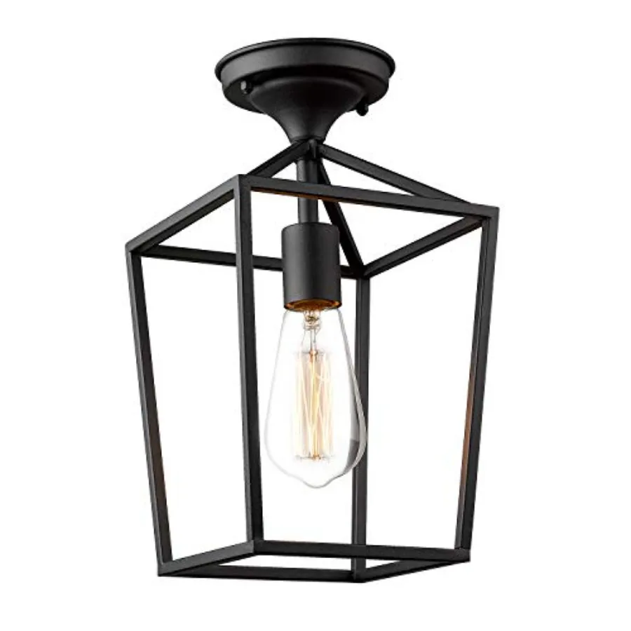 Semi-Flush Mount Ceiling Light 1-Light 13 inch Height Ceiling Light Fixture in Black Finish 20065B1-F1 BK