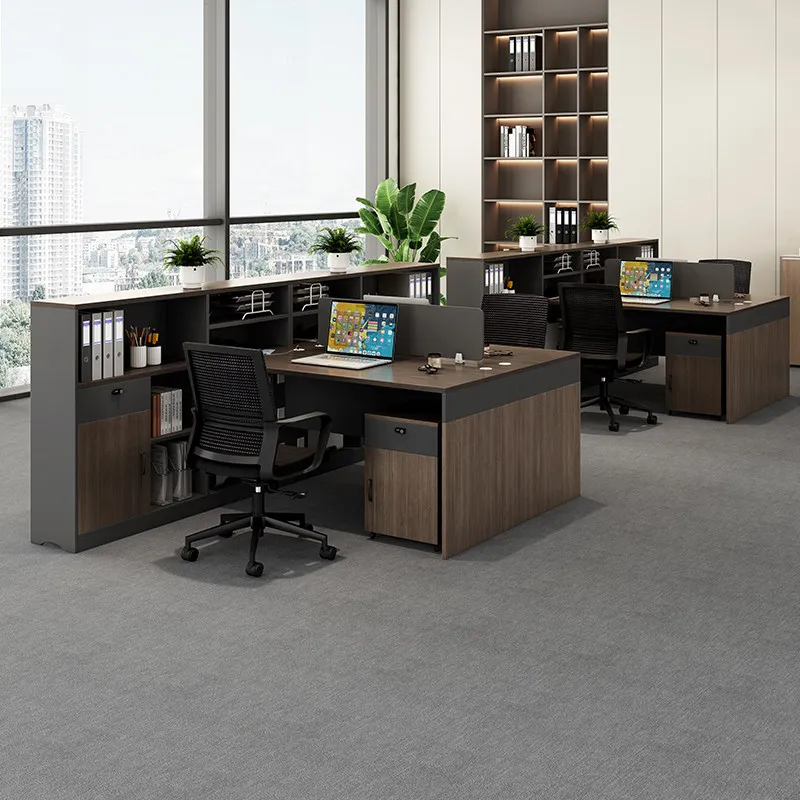 Minimalist modern 4-booth office desk with screen desks and chairs