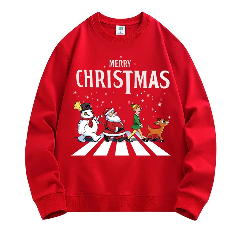 Red Christmas Eve Christmas Crew Neck Fleece Sweater Men\'s and Women\'s Autumn and Winter New Year\'s Eve Jacket