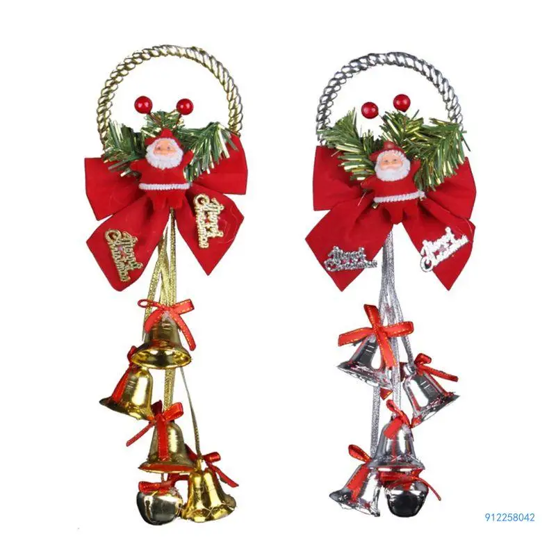 Metal Christmas Santa Wind Chimes Door Hangers with Bow for Christmas Decorations Ornaments Drop shipping