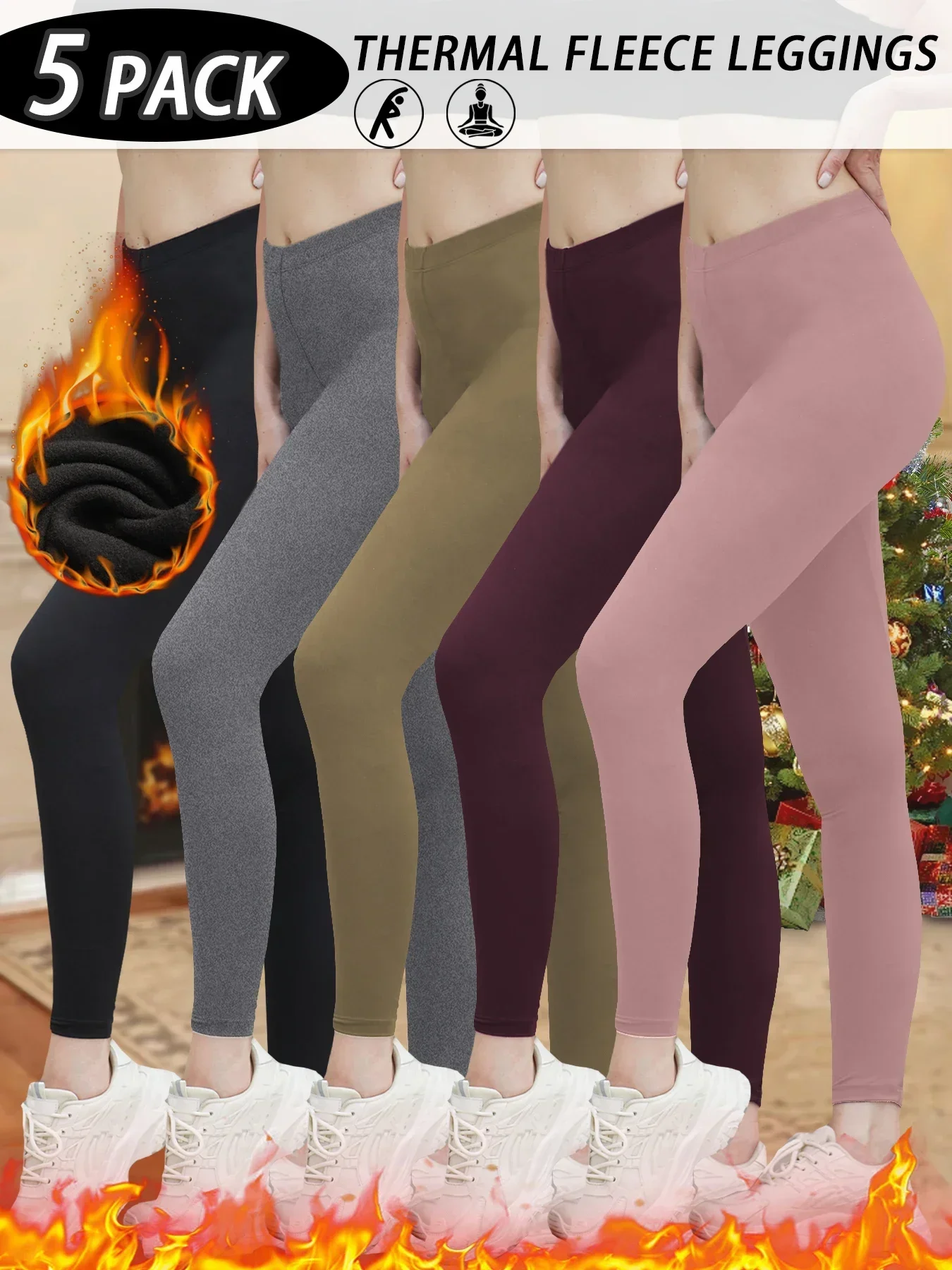 5 パックスーパーソフトフリース裏地レギンス女性、ワークアウトヨガランニングサーマルウォームパンツ寒い冬用