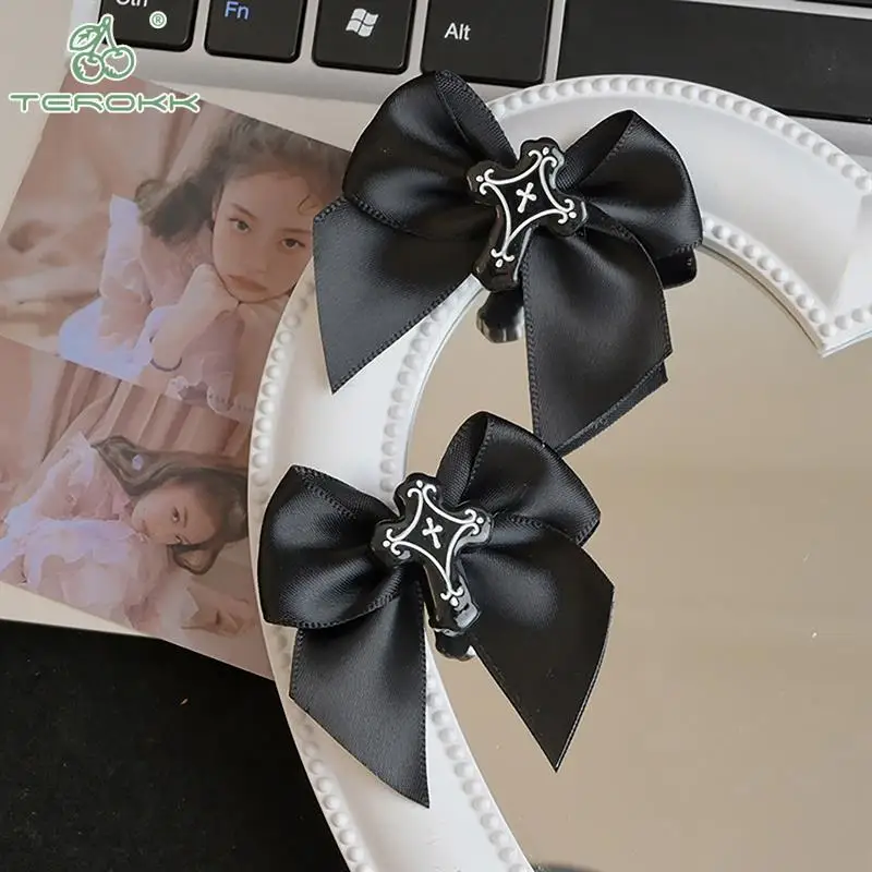 Halloween Black Bowknot Cross Hairpin Y2k Lolita Gothic Fashion Punk Hair Clips Women Party Hair Accessories Decoration Gift New