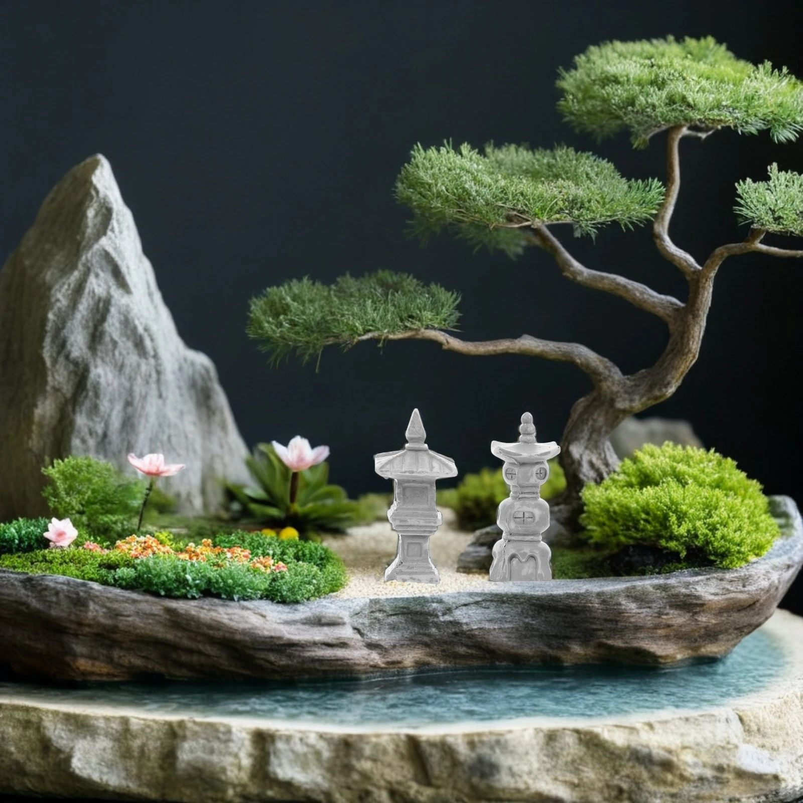 

4pcs Vintage Resin Pavilion Statue Mini Garden Ornament Micro Landscape Decor Fish Tank Sculpture Office Desktop Decoration Sand