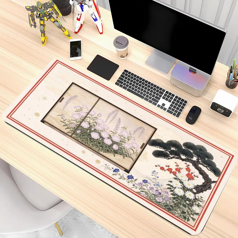 Japanese Window Flower Pine Desk Mat Table Mat Thick Rubber Smooth Surface Precision Tracking For Study Office Home