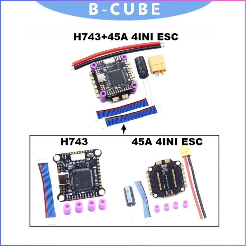 

Стек контроллера полета B-CUBE H743 с камерой 45A/60A 4в1 ESC, VTX1600 и 1080P для Ardupilot/Betaflight