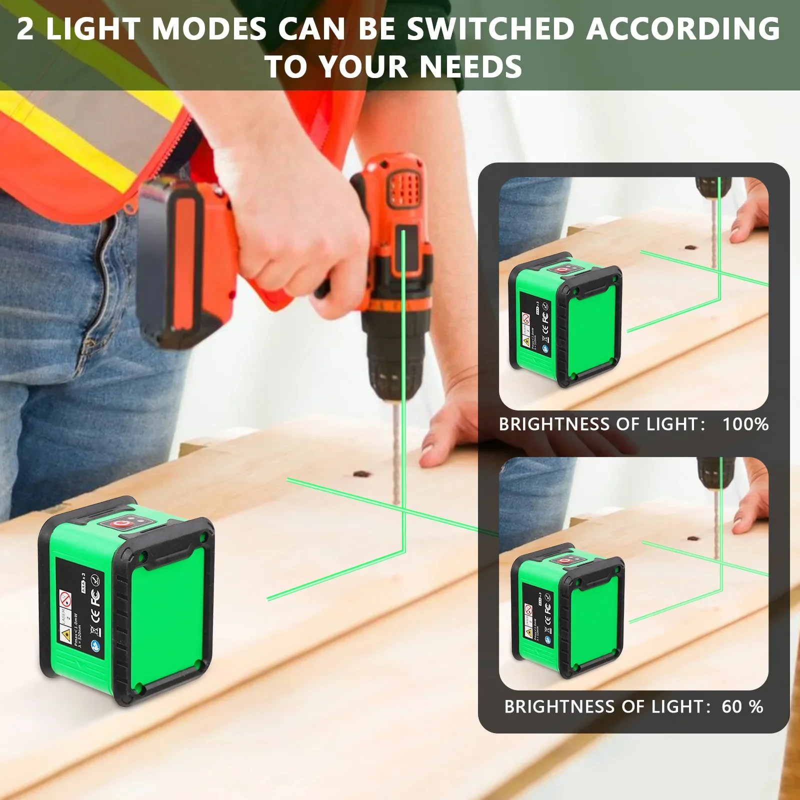 2 Lines Laser Levels Professional Laser Level Horizontal Vertical Green Automatic 360°Self-Leveling Building Construction Tools