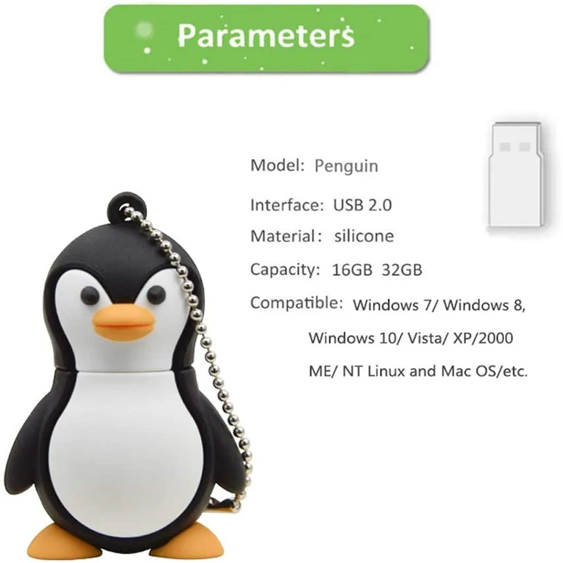 Novelty Cute Baby Penguin USB 2.0 Flash Drive Data Memory Stick Device - Black And White, 2 PCS