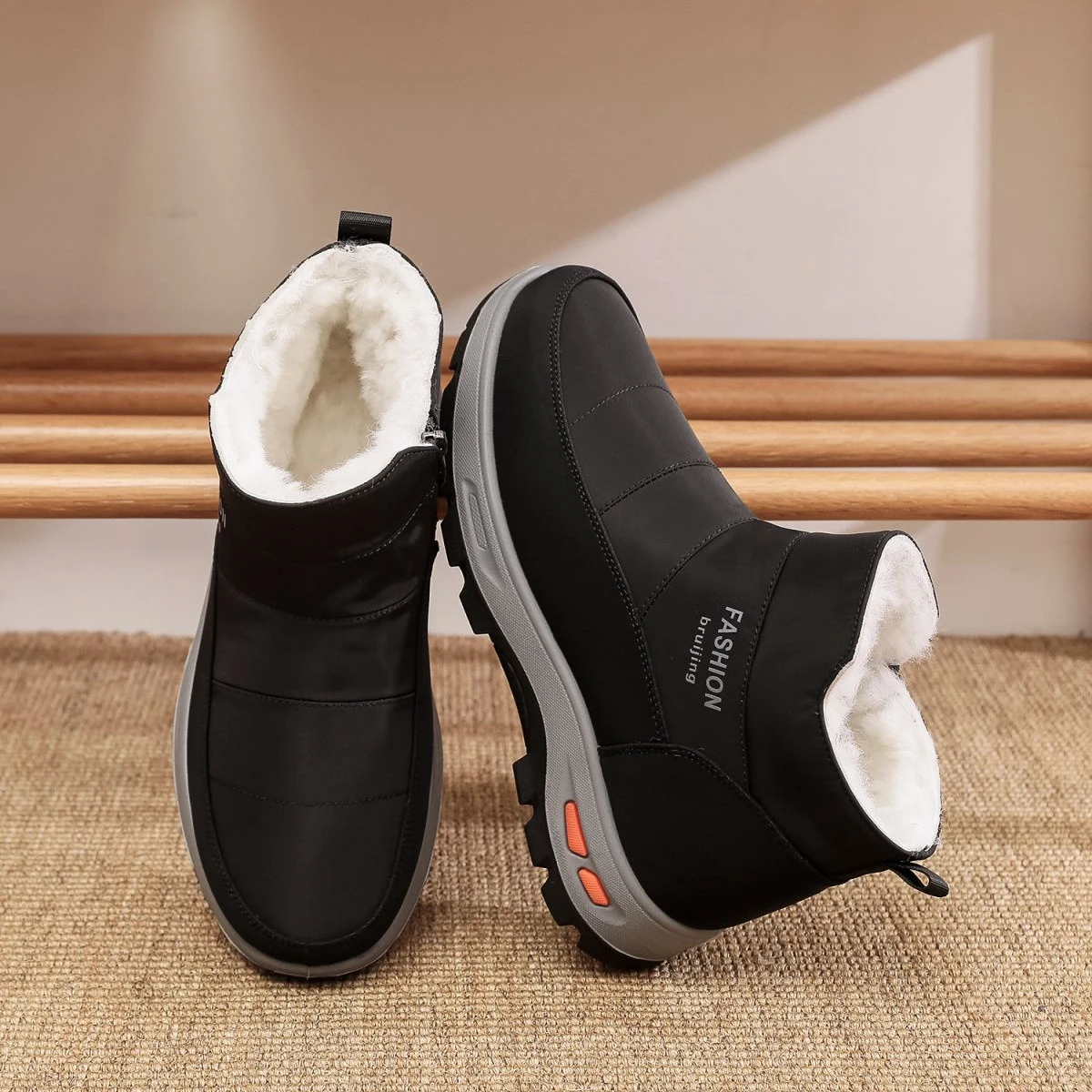 

Men's Round Toe Cotton Shoes Fashion Side Zip Thick Sole Comfortable Flats Casual Waterproof Warm Walking Snow Boots