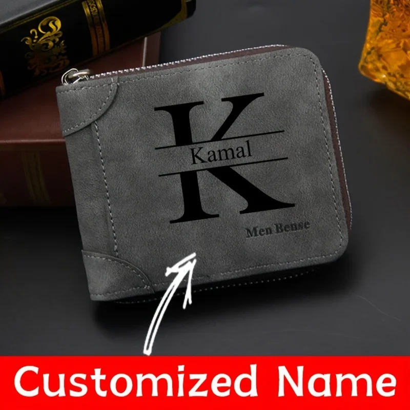 Customized Name Men's Wallet Fashion Frosted Men's Multi-card Slot Coin Purse Simple Gift for Classmates Boyfriend Husband