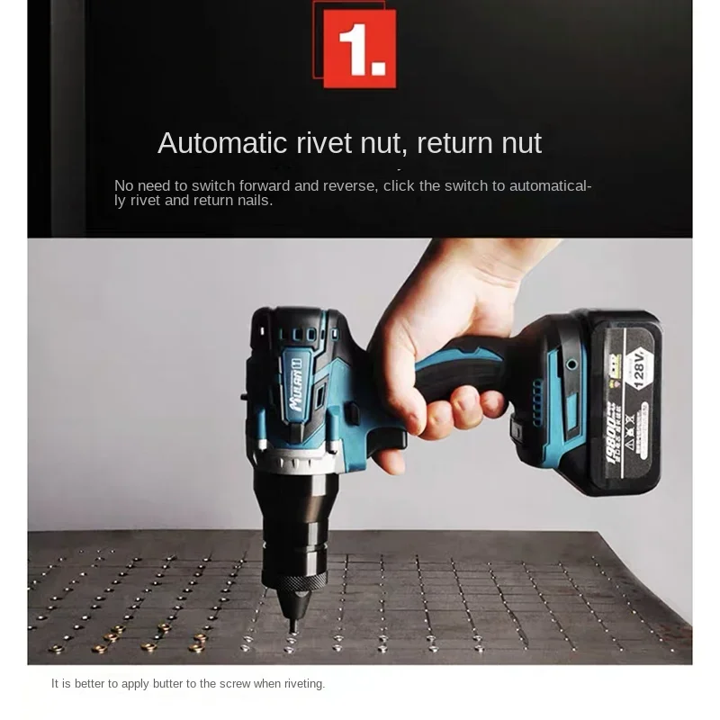 Lithium Battery Brushless Rivet Gun Powerful Electric Rivet Nut Machine Kit Head Automatic Electric Rivet Gun Set Riveting Tools