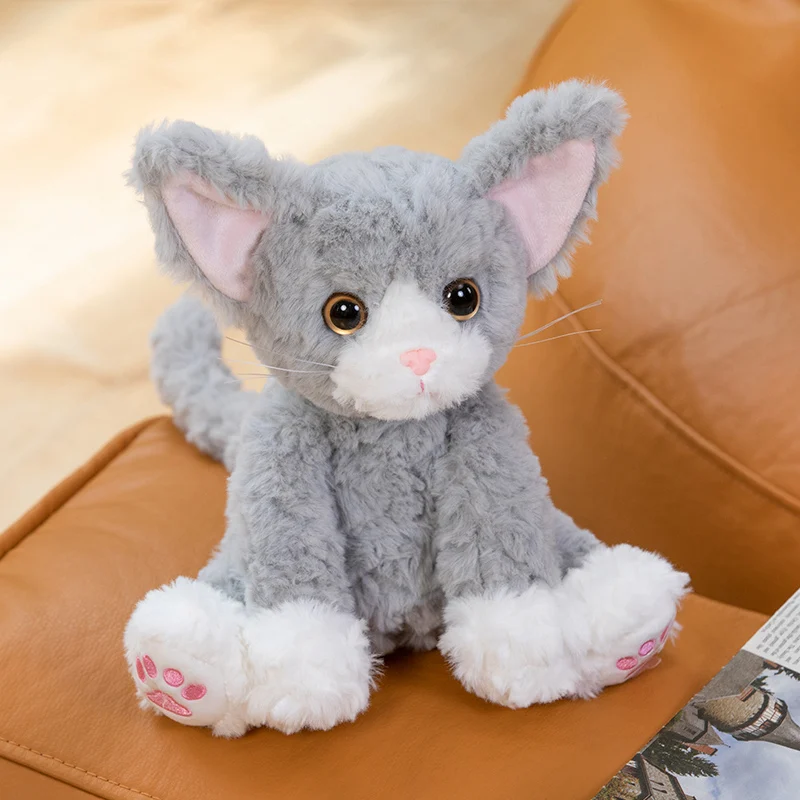 デボンレックス猫ぬいぐるみぬいぐるみ黒巻き毛 Peluche 子猫