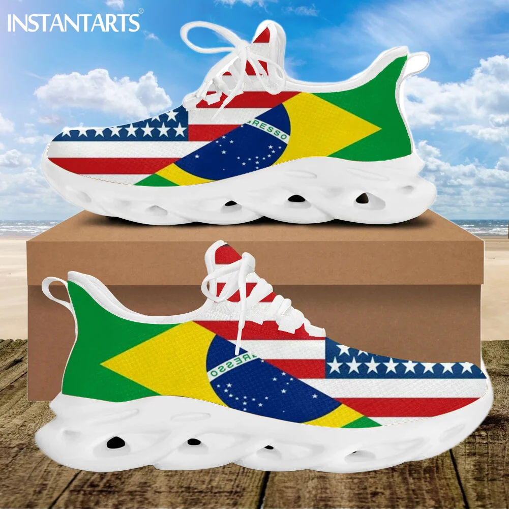 Женские сетчатые кроссовки INSTANTARTS, повседневная обувь на платформе, на шнуровке, с американским флагом Jamacia, легкая прогулочная обувь