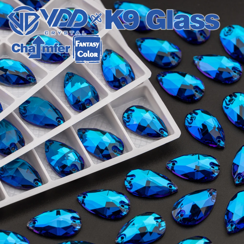 VDD Teardrop 11x18mm 24Pcs Bermuda Blue Top Quality K9 Glass Sew On Rhinestones Sewing Crystal Flatback For Garment Accessories