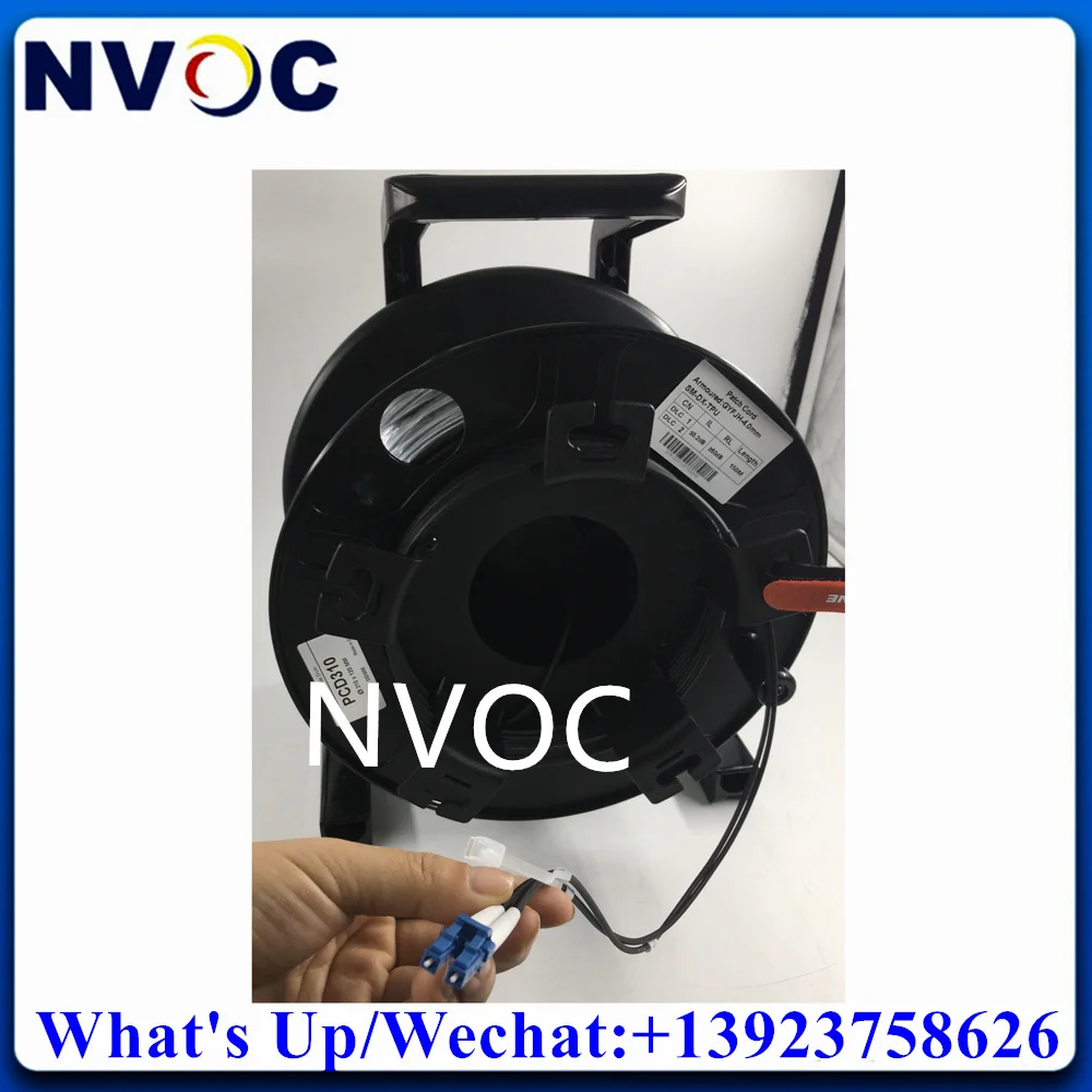 2Core SM G657A1,4.0mm,100/150/200M LC/UPC-LC/UPC Armored Duplex Fiber Optic Cord with Protable Reel,2C Fibre Jumper Cable