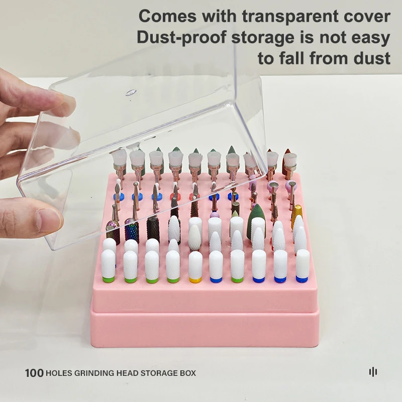 100 Holes Nail Art Drill Storage Box Grinding Polish Head Bit Holder Display Nail Drill Bits Organizer Plastic Nail Stand