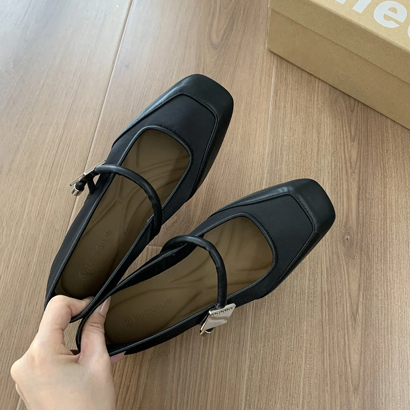 French Mary Jane Soft Sole Shoes For Women's Elegant Square Toe Women Mary Jane Shoes Fashion Shallow Flat Shoes Size 35-40