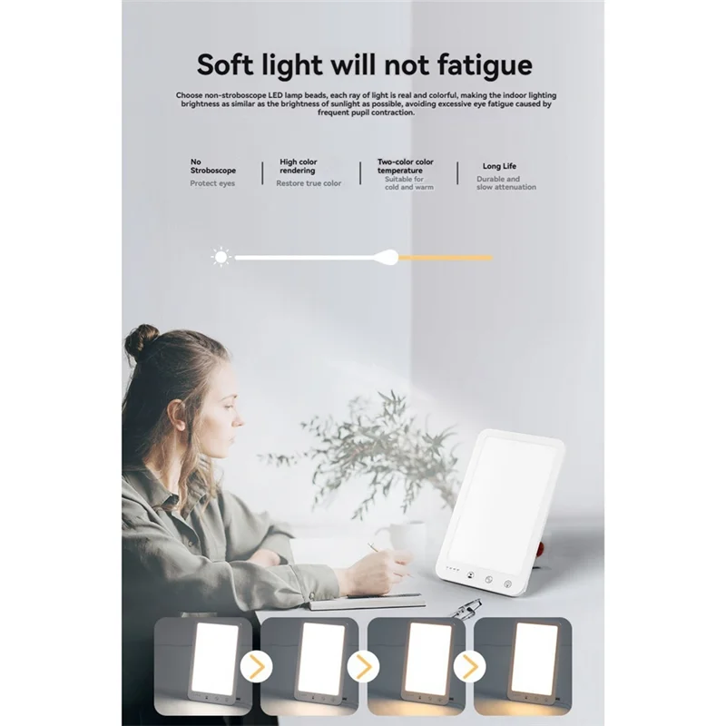 AB46-Light Therapy Lamp 10000 Lux Sun Lamp With 5 Adjustable Brightness Levels Touch Control SAD Light Therapy Lamp
