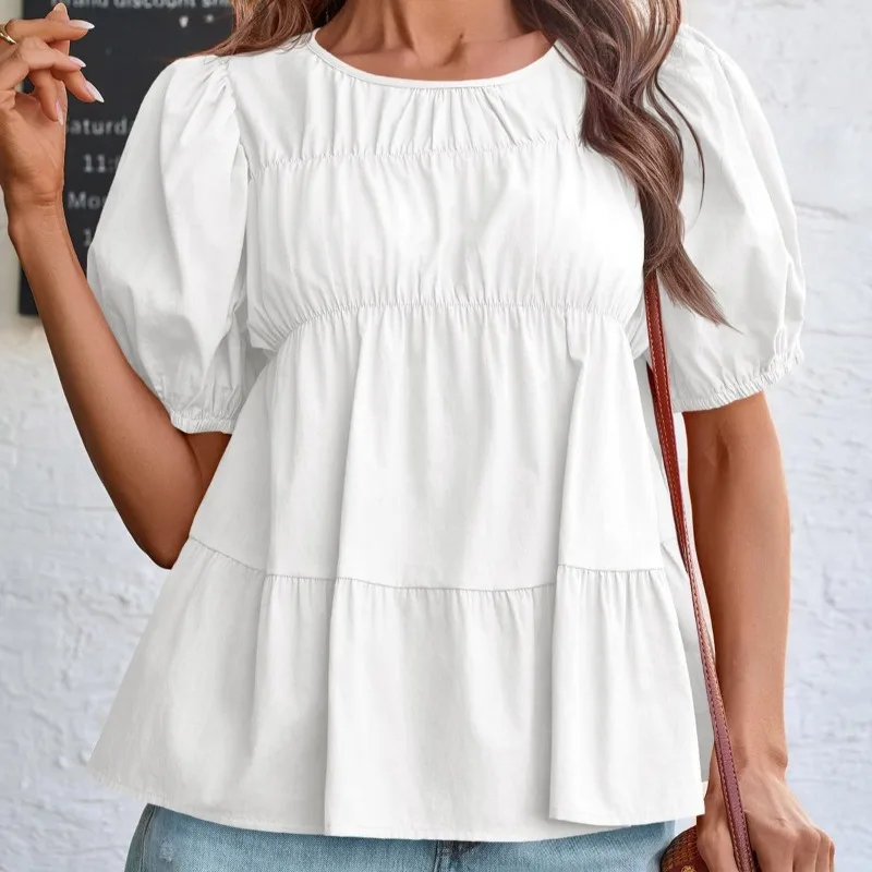 

2026 Summer Bubble Sleeve Short Sleeve Loose Casual A-word Top