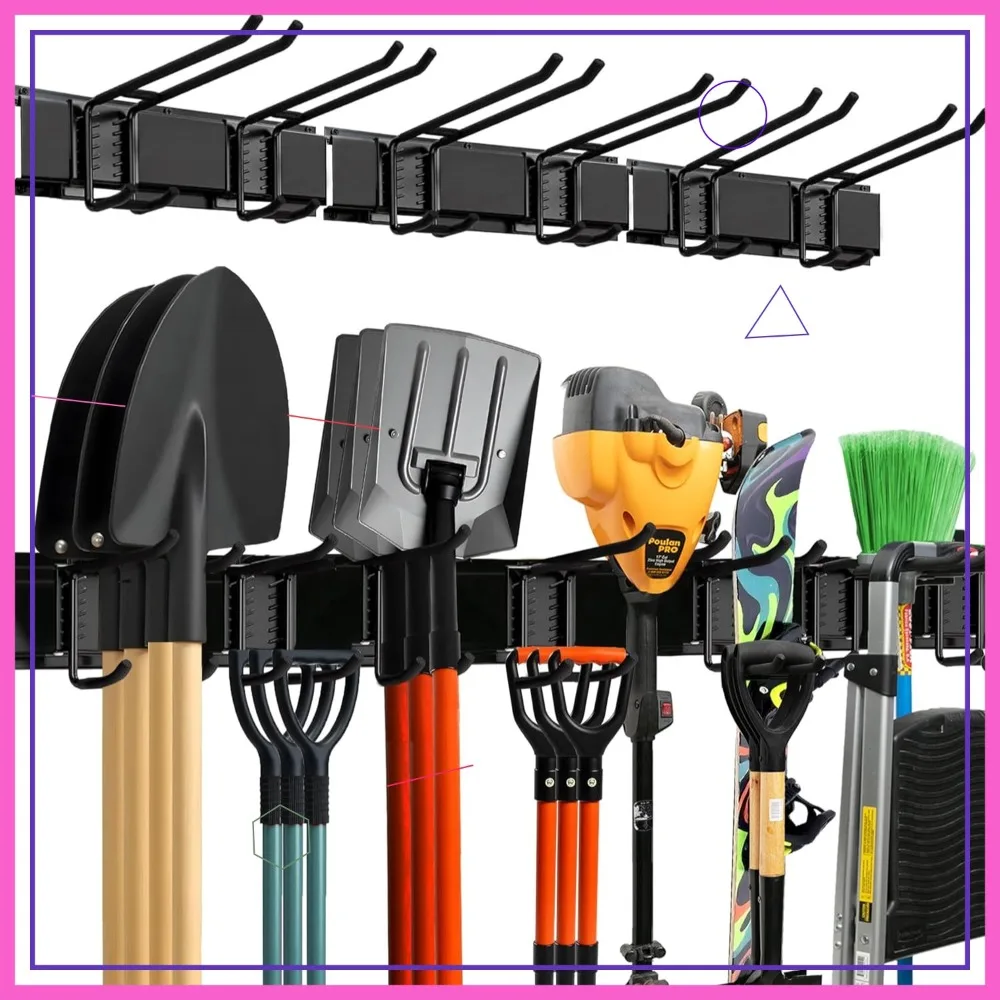 

Прочный настенный органайзер для гаража | Регулируемая стойка для инструментов 48 дюймов | Грузоподъемность 300 фунтов для лопат, грабель и электроинструментов