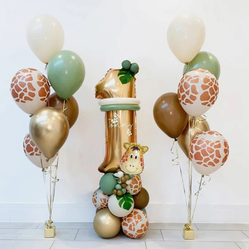 

30pcs Jungle Safari Party Animal Foil Number Balloons Set Kids 1st Birthday Party Decoration Supplies Green Latex Helium Globos