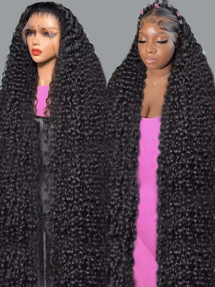 13x4 13x6 Full Frontal HD Transparent Lace Long Brazilian Remy Human Hair Pre plucked Wigs Deep Wave 200 Density 40 46 Inch