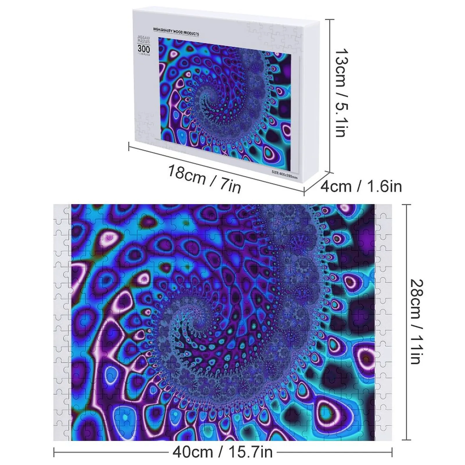 Drewniane puzzle dla dorosłych z motywem falą niebieską, fraktalne wzory, możliwość personalizacji, prezent dla dziecka.