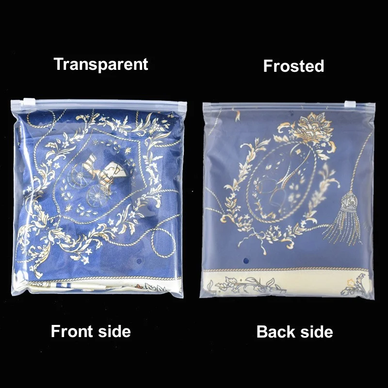 StoBag 50pcs Wholesale Frosted Transparent Clothes Zipper Package Bags Shirt Storage Plastic Clear Pouches Travel Organizer Logo