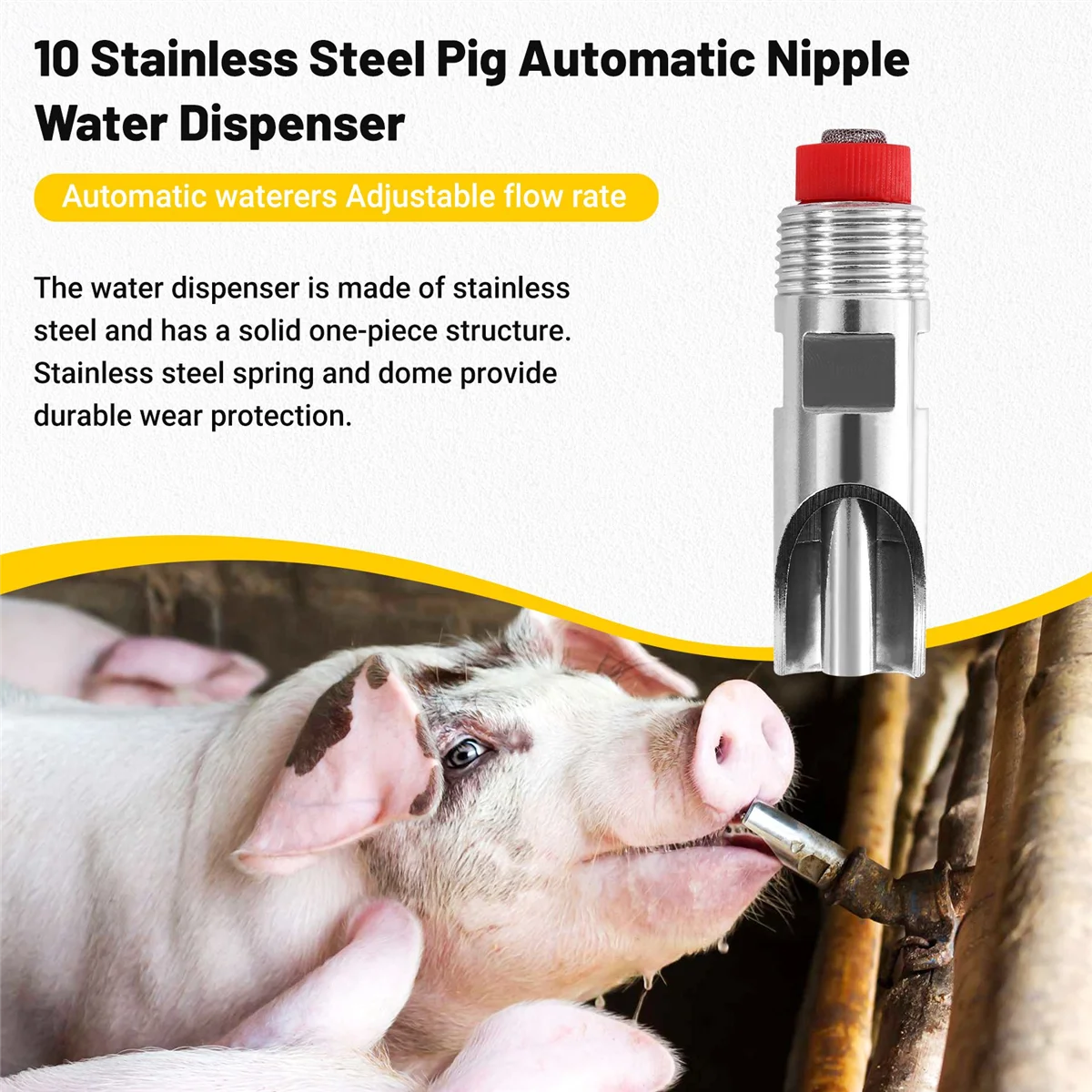 10 Stainless Steel Pig Automatic Nipple Water Dispenser, Automatic Water Nozzle, Drinking Nipple