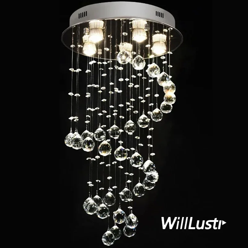 K9 Crystal Pendant Lamp Double Spiral Ceiling Chandelier LED Bulb Suspension Hanging Lighting Stair Hall Villa Mall