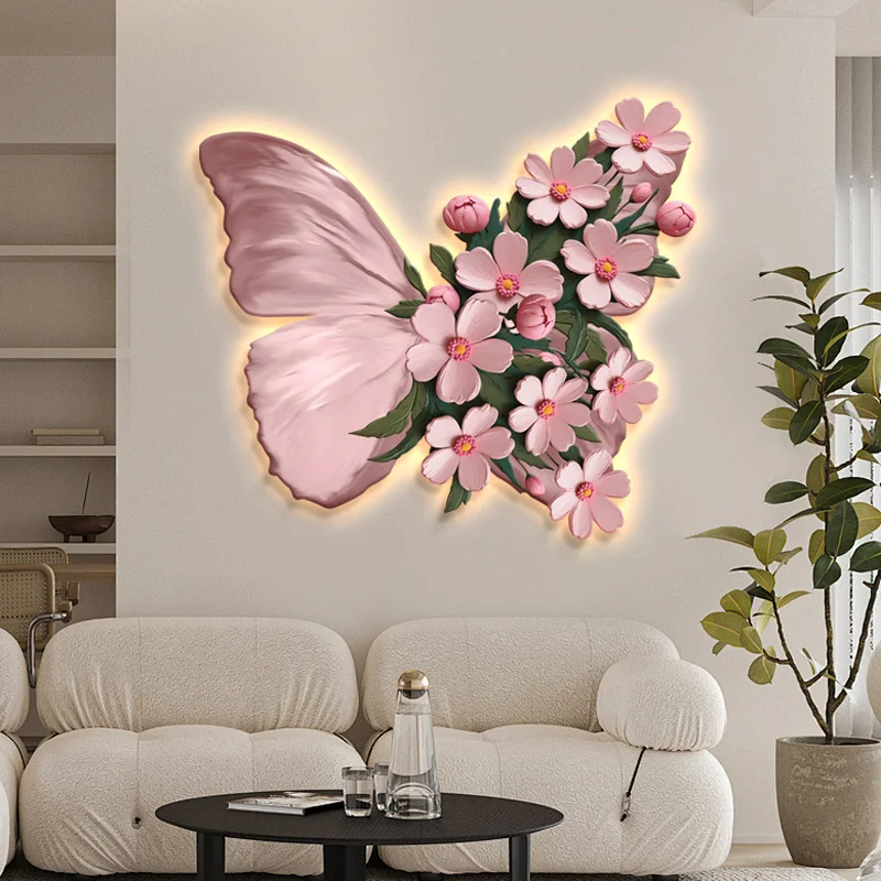 

Cream-style butterfly living room LED light sofa background wall light high-end floral dining room master bed head wall light
