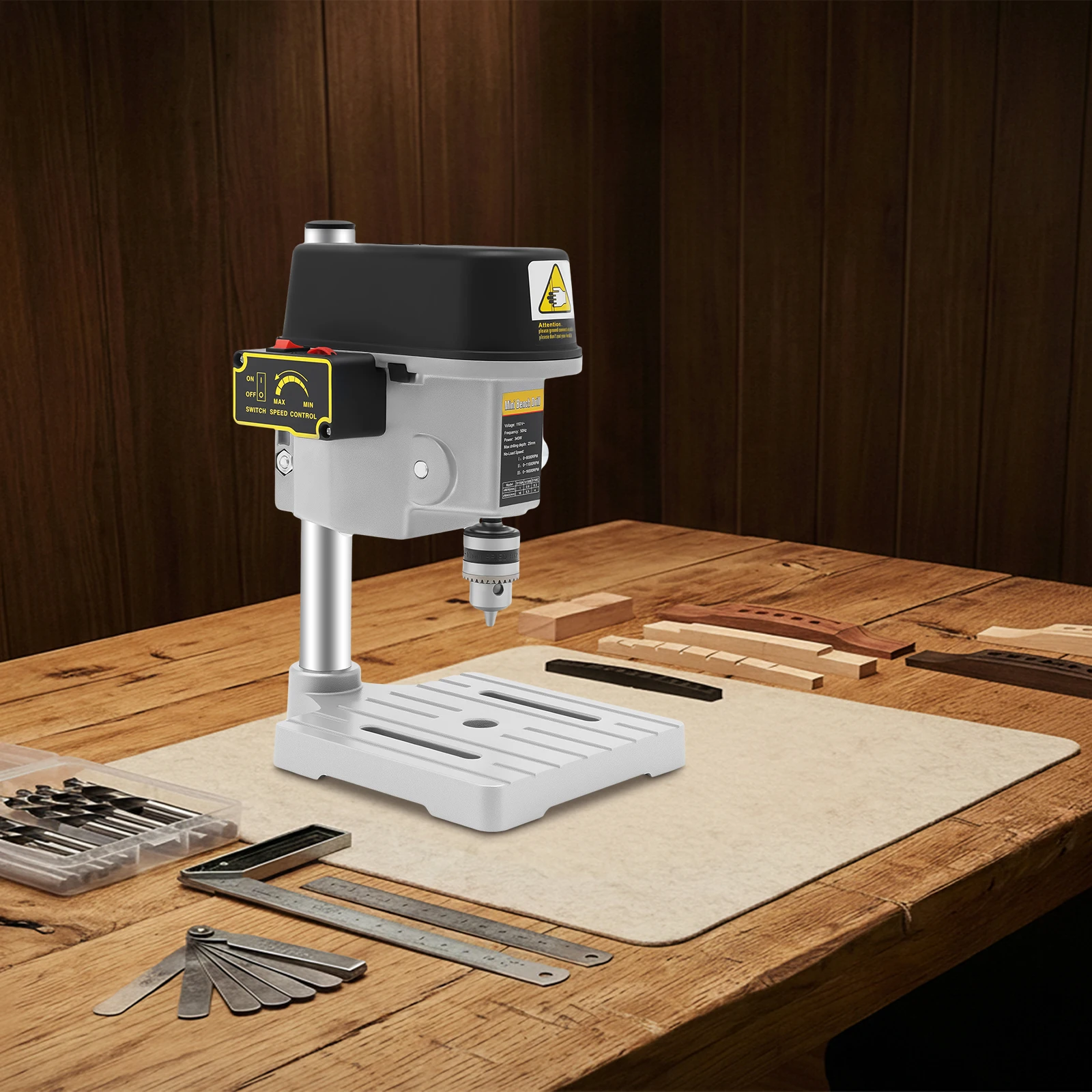 Electric Mini Bench Drill Press, 340W Corded Table Drill Machine, 3-Level Speed Adjustment, Portable Bench Drill Machine for Woo