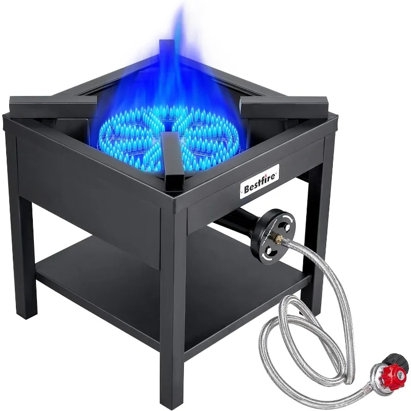 

BESTFIRE 260,000 BTU Outdoor Propane Gas Stove with 0-30 PSI Adjustable Regulator and Steel-Braided Hose for Outdoor Cooking