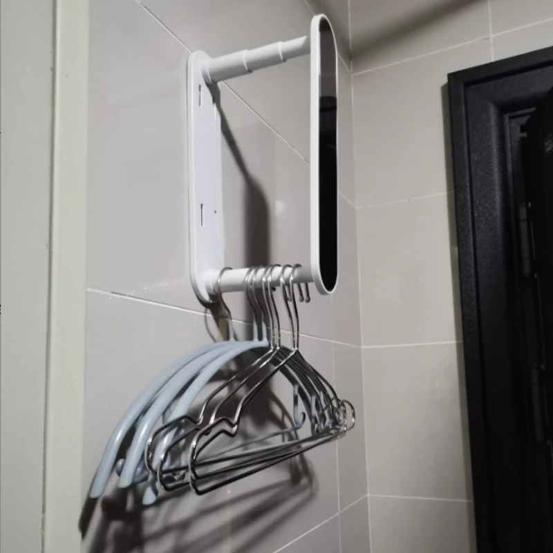 لون عشوائي 1 قطعة رف تخزين شماعات شرفة قابل للتمديد يُثبت على الحائط، لا حاجة لحفر الثقوب، خطاف منزلي متعدد الوظائف #6