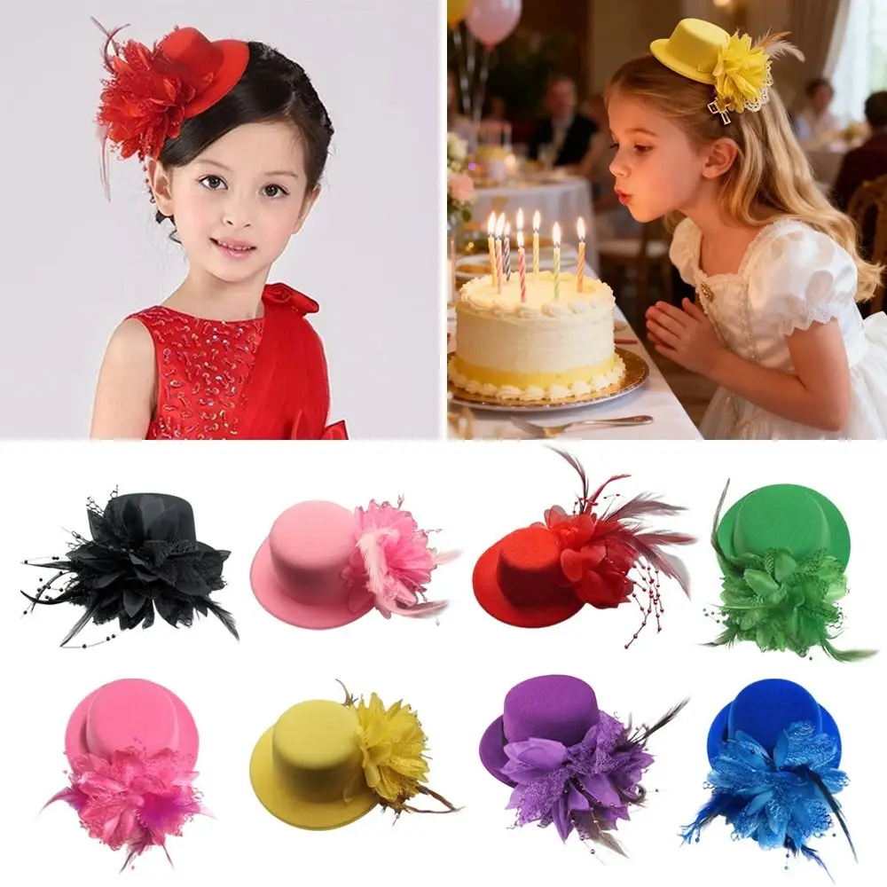 

Fashion 13cm Kids Fascinators Hats Feathers Makeup Prom Flower Pillbox Hat Hair Accessories Teas Party Hairpins Holiday