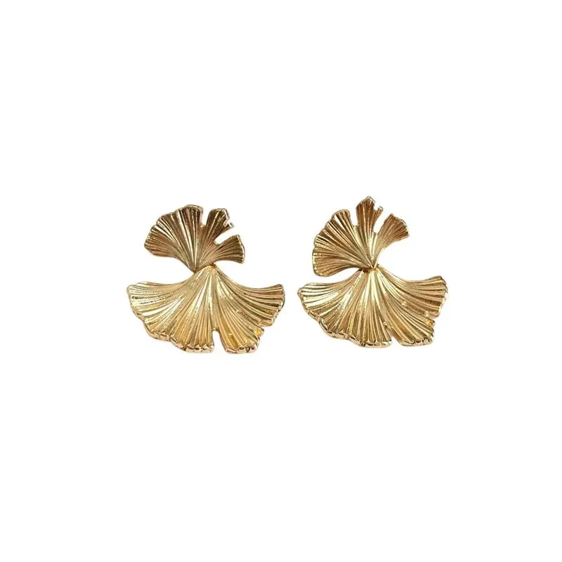 Simple Silver Color Metal Big Plant Ginkgo Leaf Earrings for Women Fashion Statement Stud Earring Jewelry Gift Pendiente