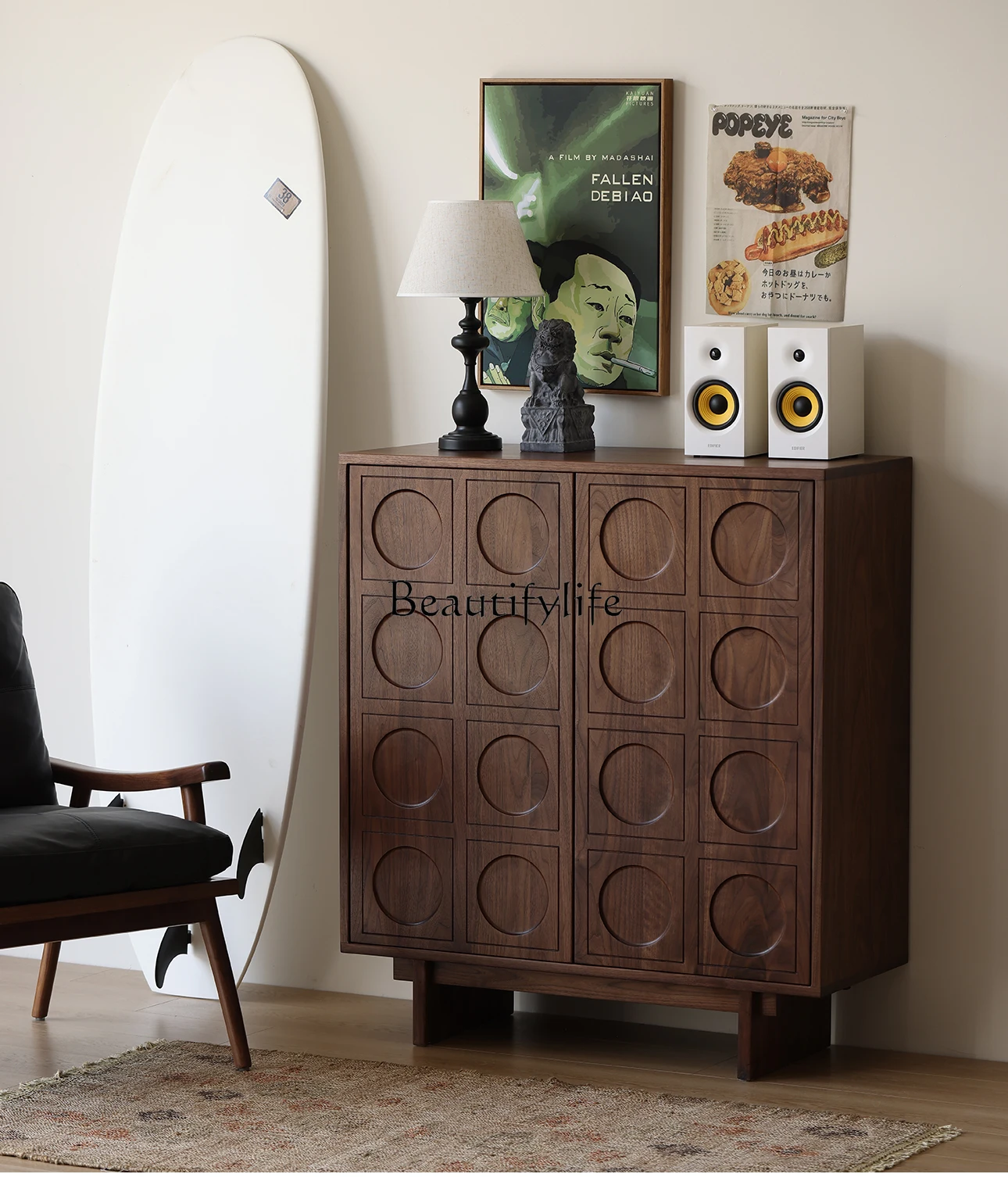 

North American black walnut solid wood storage locker living room retro entrance shoe cabinet