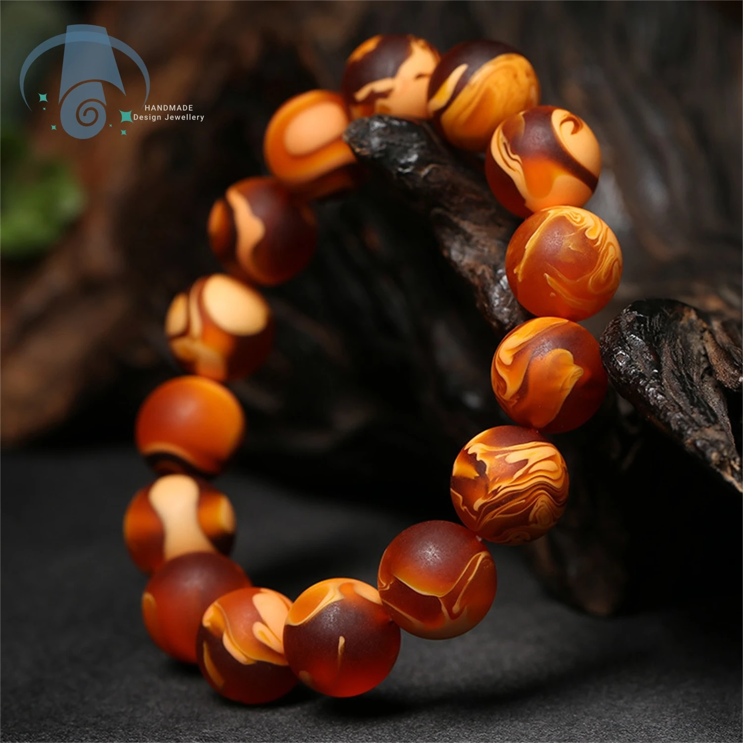 Natural sea amber bracelet aged beeswax raw stone magic pattern bracelet men's and women's tiger skin round bead bracelet