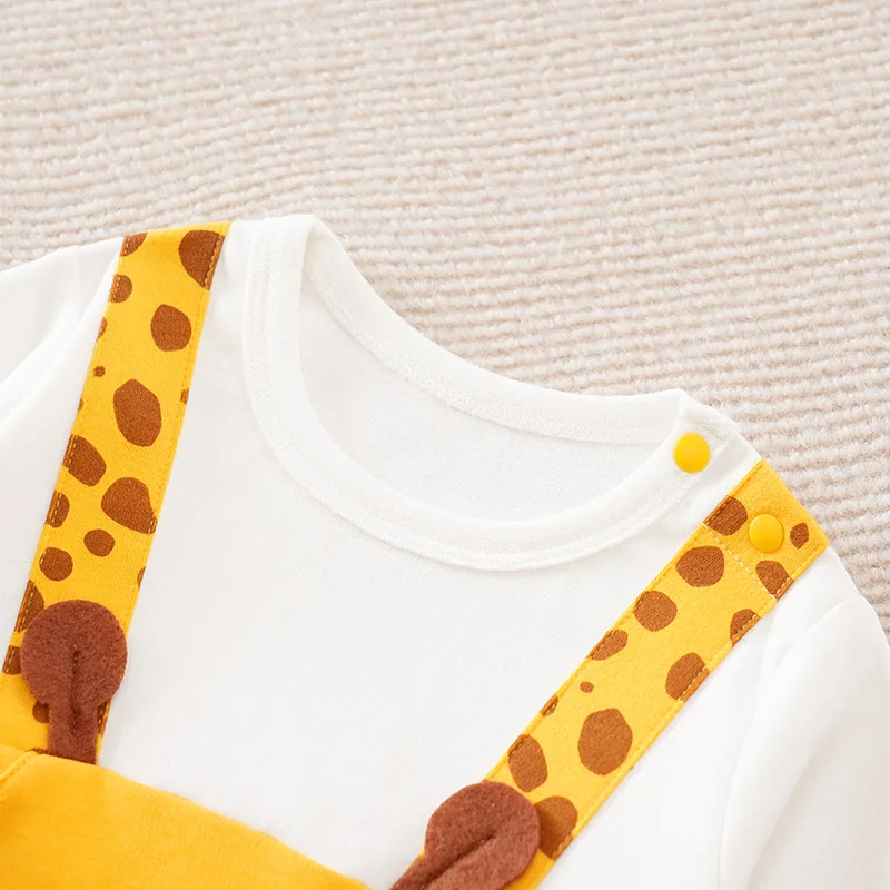 Newborn Clothes Cute Cartoon Shoulder Straps Giraffe Cotton Comfortable Spring And Autumn 0-18 Long Sleeved Baby Jumpsuit