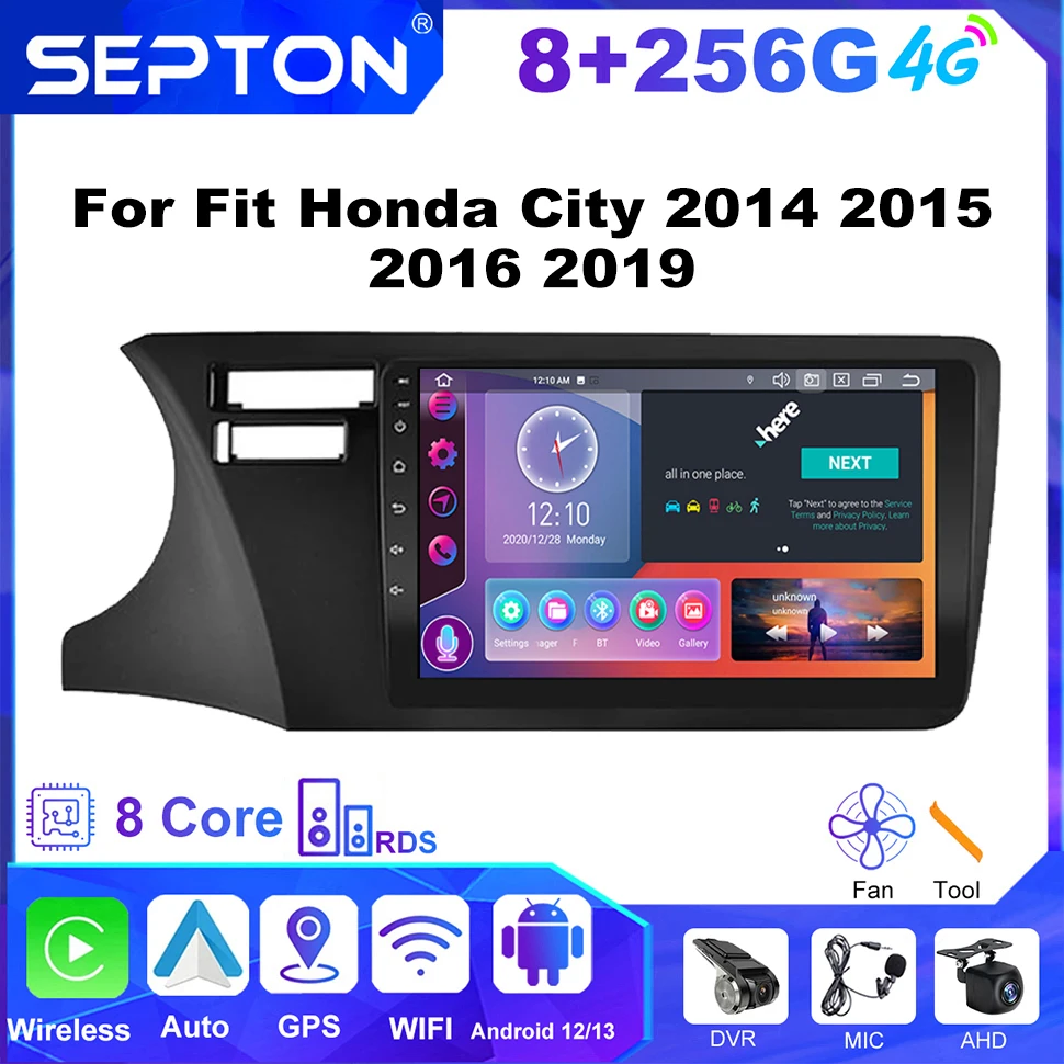 

SEPTON Car Radio Multimedia Video Player for Fit Honda City 2014 2015 2016 2019 CarPlay QLED Android GPS 4G 2Din Head Unit WIFI