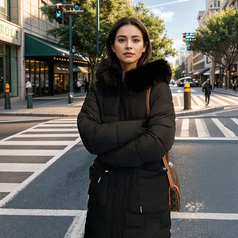 Casaco de baiacu longo extragrande feminino, jaqueta de algodão grossa branca quente para baixo, Parkas soltas com capuz, outwear, outono, inverno, 2022